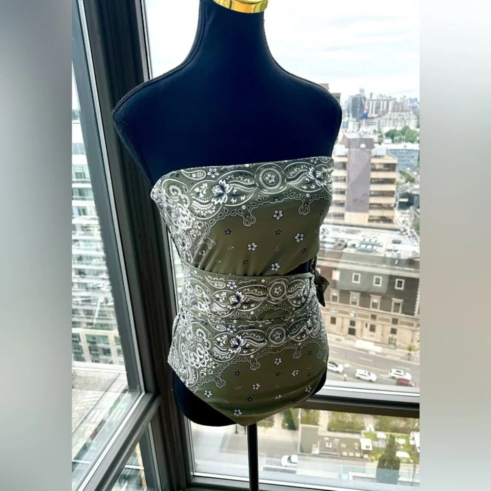 🆕 ZIMMERMANN 🧿 NWOT Paisley Scarf Sculpt Bandeau Swimsuit - Sz 3 - US 8, Green - Picture 5 of 15